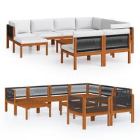 vidaXL 10-tlg. Garten-Lounge-Set mit Kissen Cremeweiß Massivholz Akazie